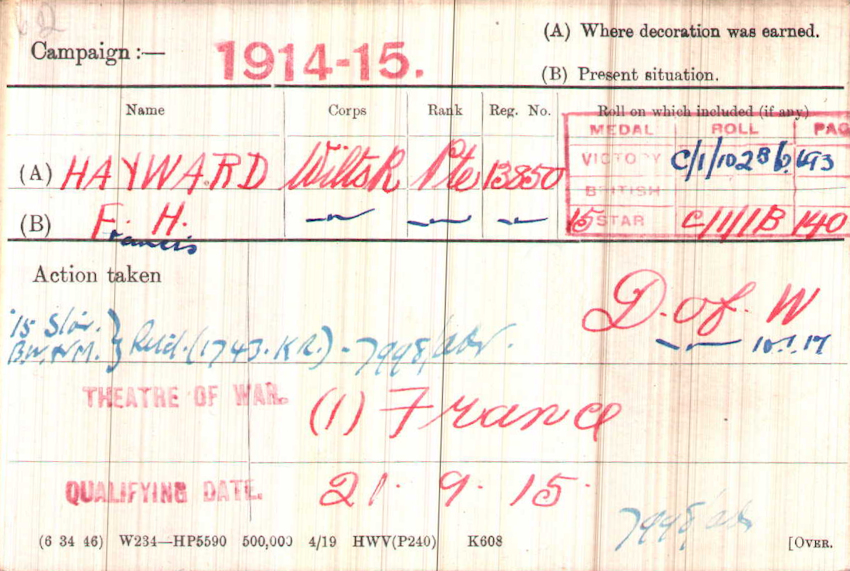 WWI Medal Rolls Index Card